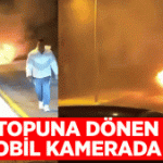 Alev topuna dönen otomobil kamerada